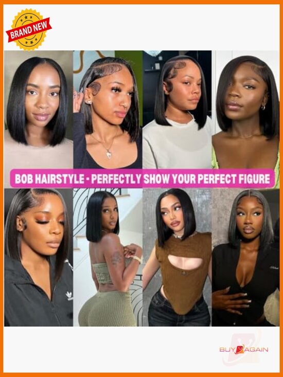 13x6 Bob Lace Front Wig Human Hair 200% Density 14 Inch Straight Lace Frontal